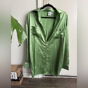 Satin mini dress and over shirt set